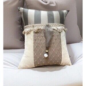 Boudoir Pillow Silk Velvet Handmade Beaded Toile Chateau Victorian Cottage 13x11